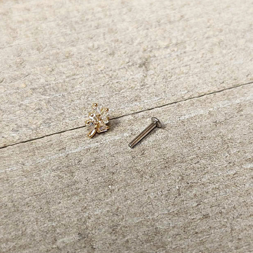 16G 5/16 Clear CZ Gem Leafy Golden Branch Threadless Labret Tragus