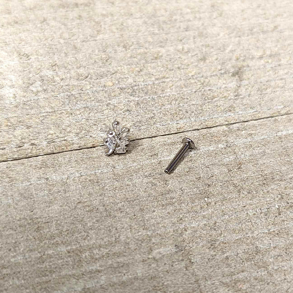 16G 5/16 Clear CZ Gem Leafy Branch Threadless Labret Monroe Tragus