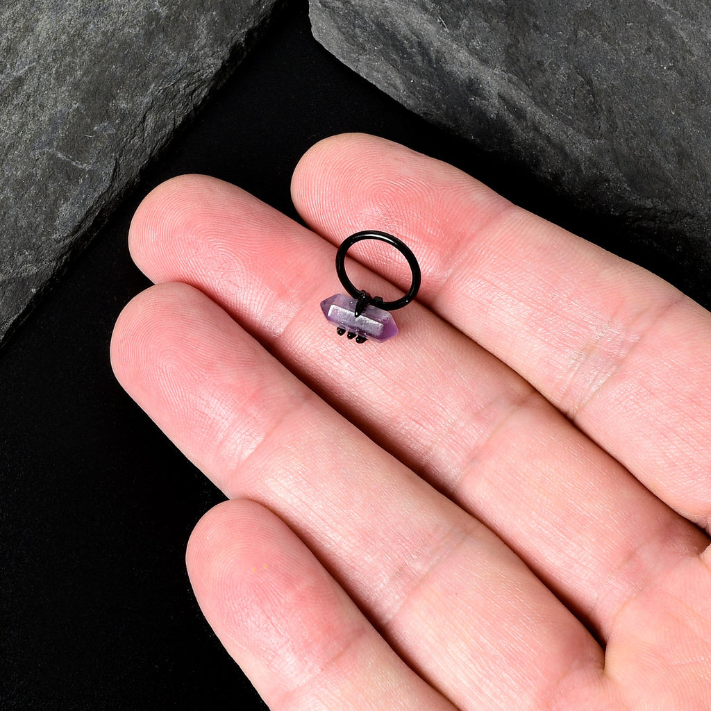 16G 3/8 Purple Amethyst Black Claw Obelisk Hinged Segment Ring