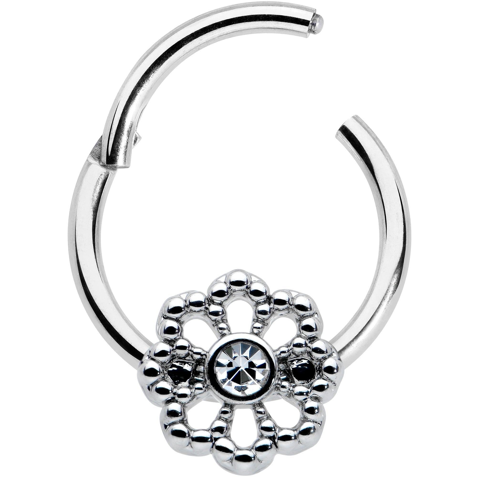 16G 3/8 Clear Gem Epic Fabulous Flower Hinged Segment Ring