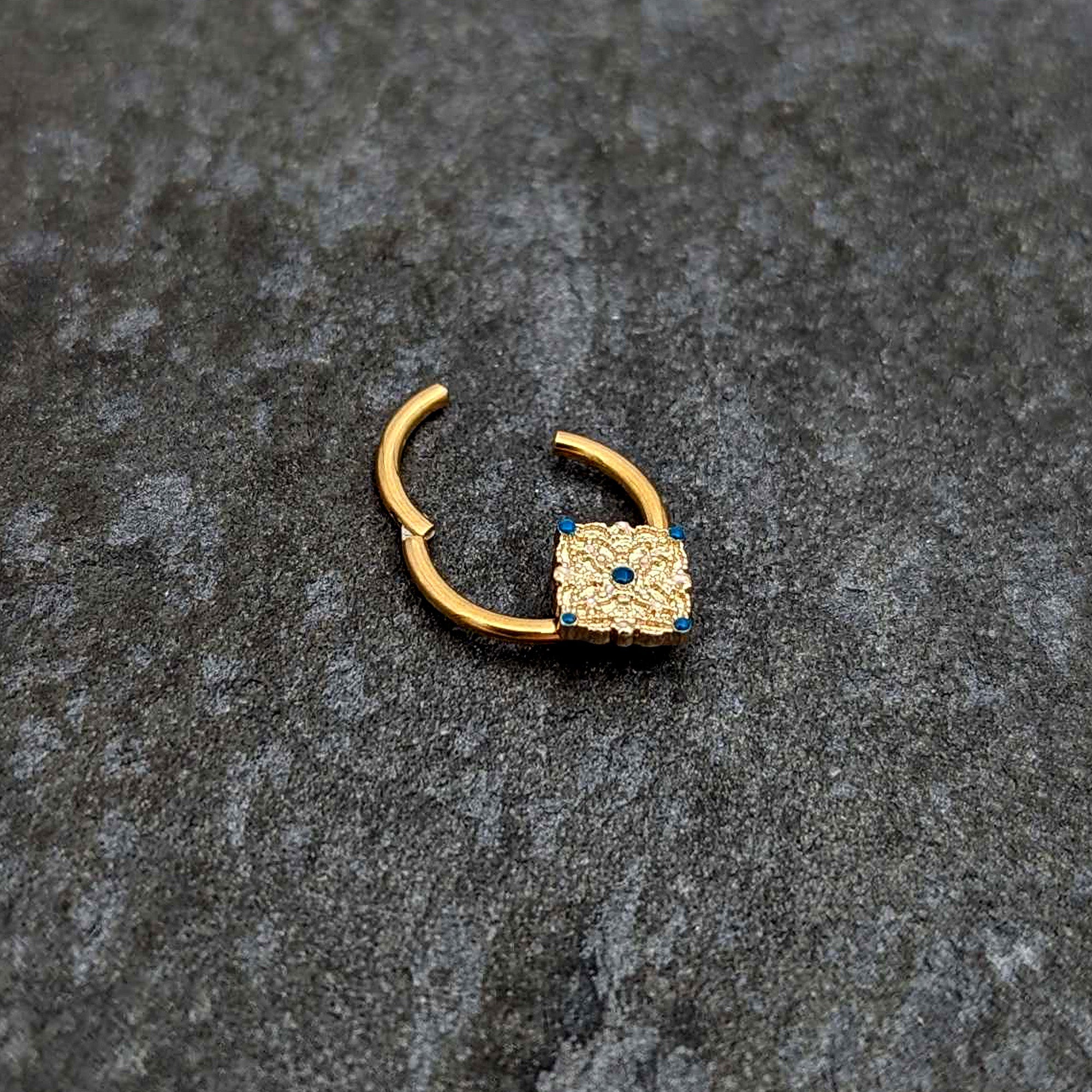 16G 3/8 Gold Tone Lacy Rhombus Hinged Segment Ring