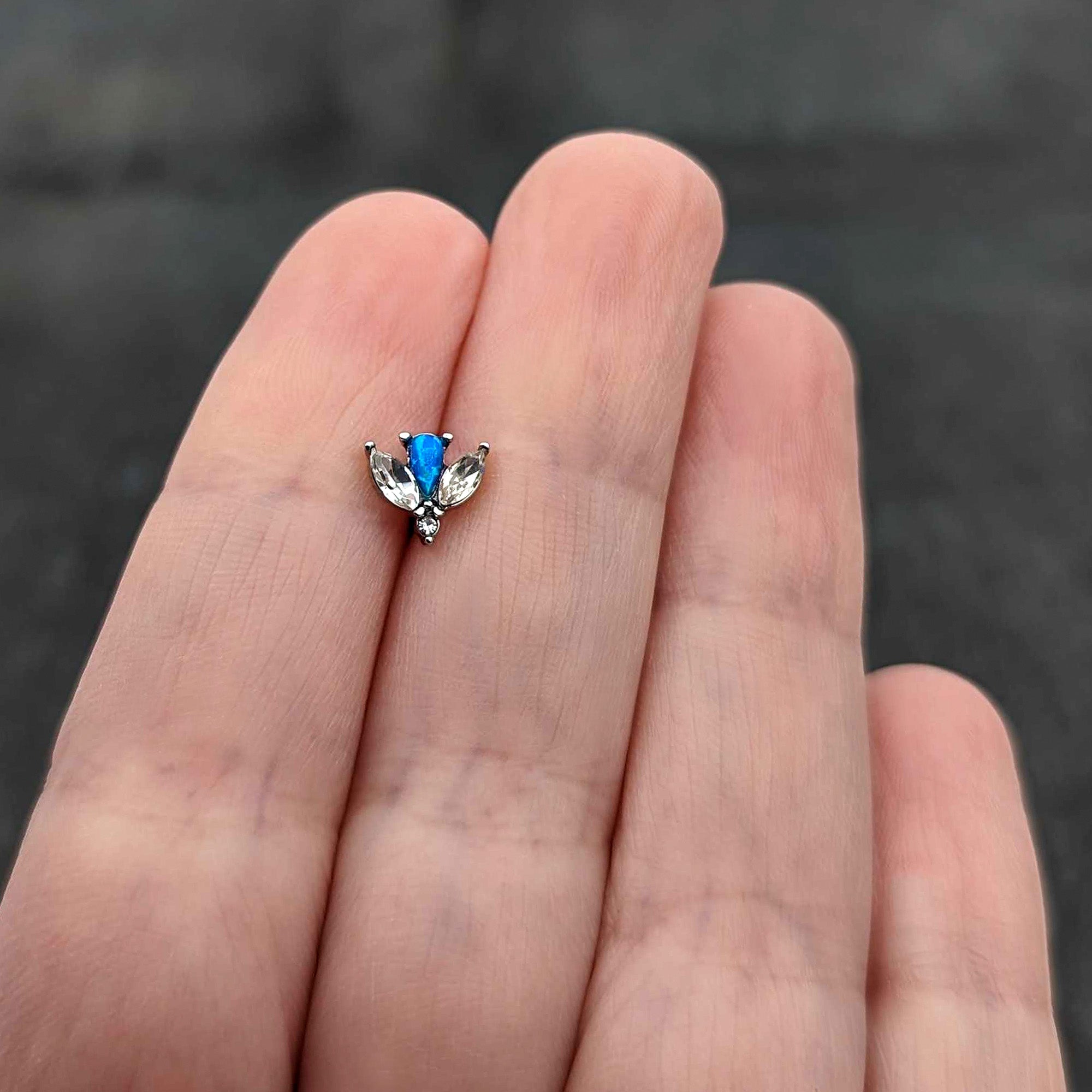 16G 1/4 Blue Synthetic Opal Style Flower Cartilage Tragus Earring