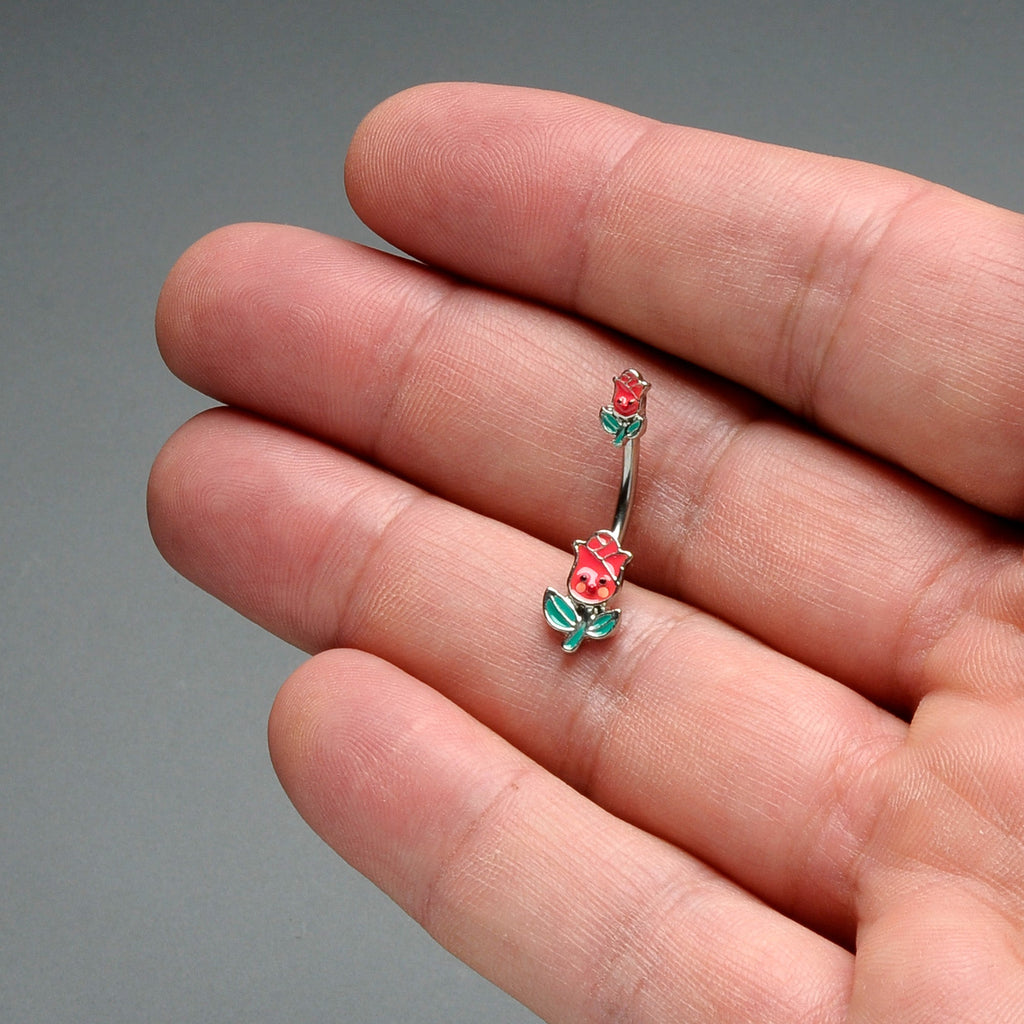 Sweet Happy Rose Flower Double Mount Belly Ring