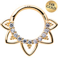 16G 5/16 Clear CZ Gem 14k Yellow Gold Filigree Hinged Segment Ring