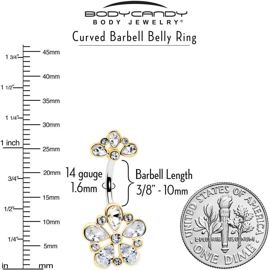 Clear Gem Filigree Flower Fantasy Double Mount Belly Ring