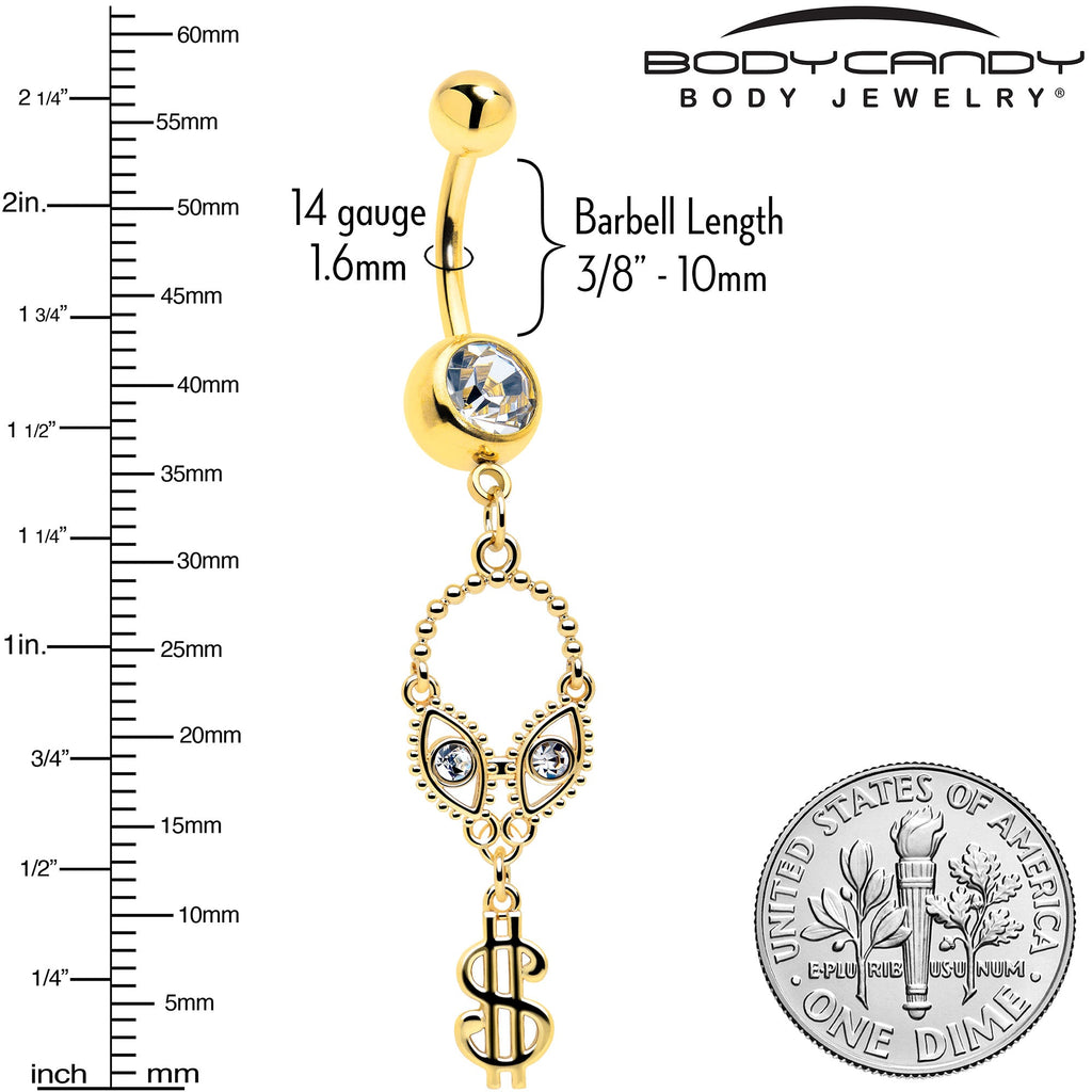 Clear Gem Gold Tone Seeing Money Dangle Belly Ring