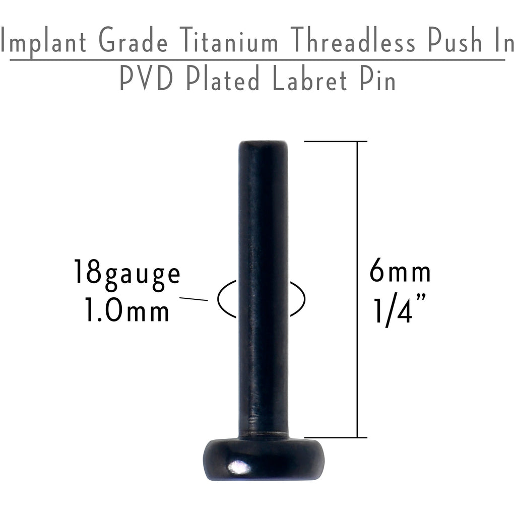 18G 1/4 Black ASTM F-136 Implant Grade Titanium Threadless Post Only Labret