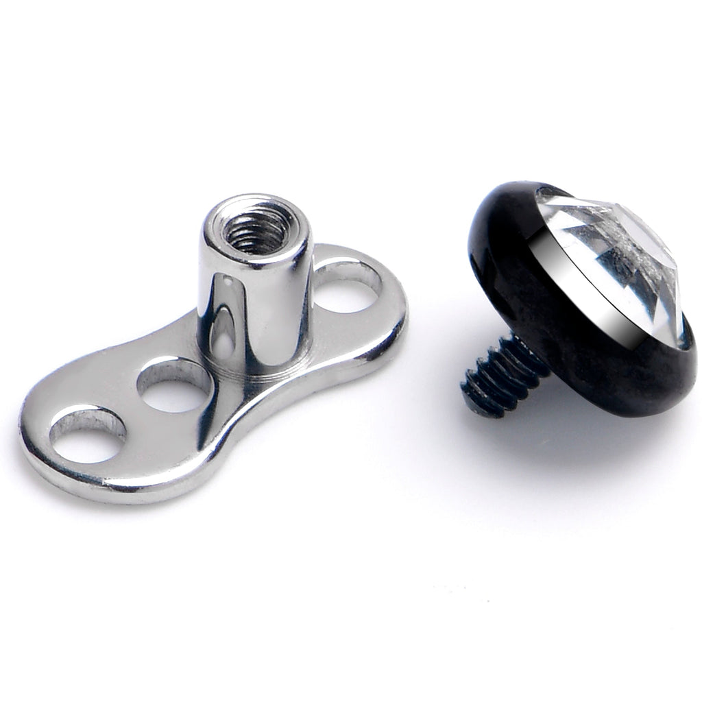 16G 4mm Gem Bezel Black Top 3 Hole Dermal Implant Grade Titanium Anchor Base