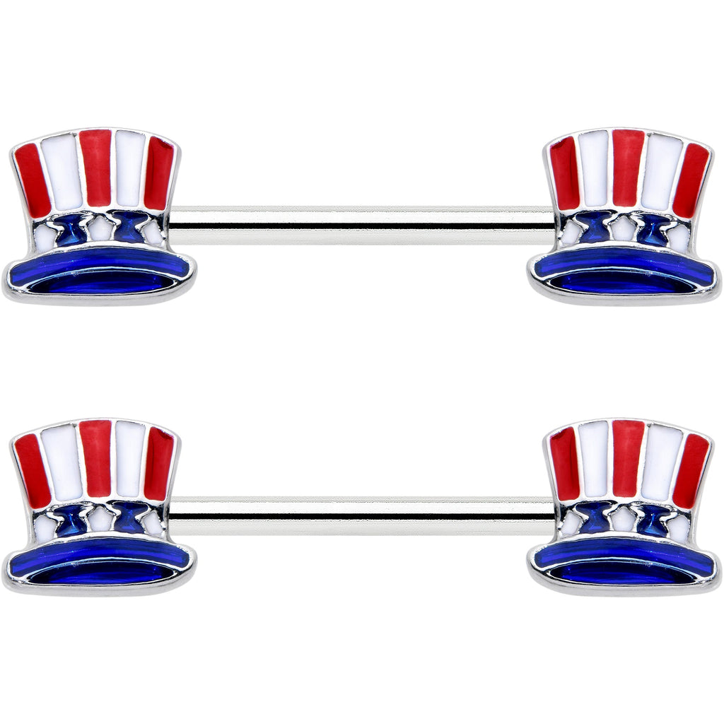 14G 9/16 Patriotic Top Hat Barbell Nipple Ring Set