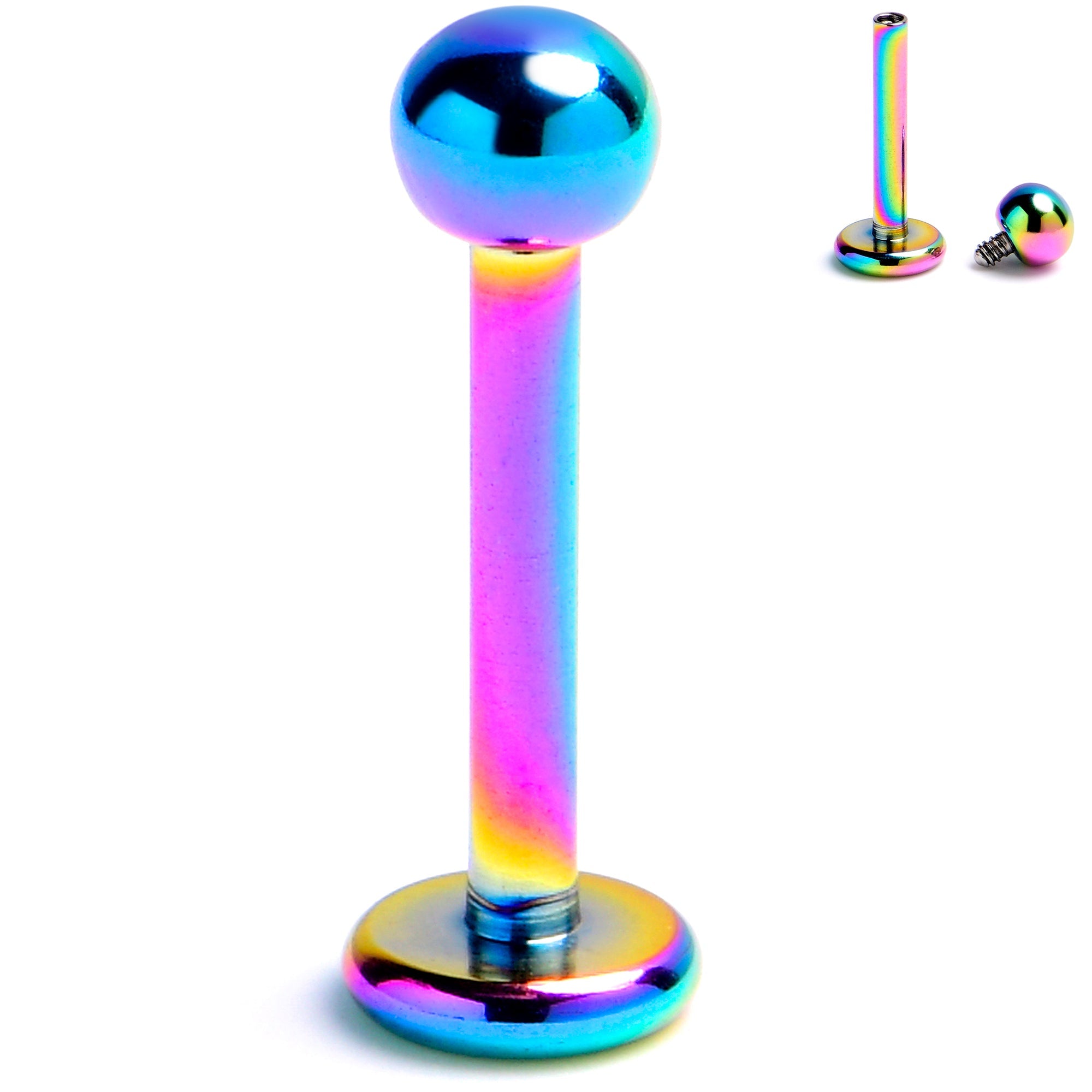 16G 5/16 Rainbow Internally Threaded Ball Labret Monroe Tragus