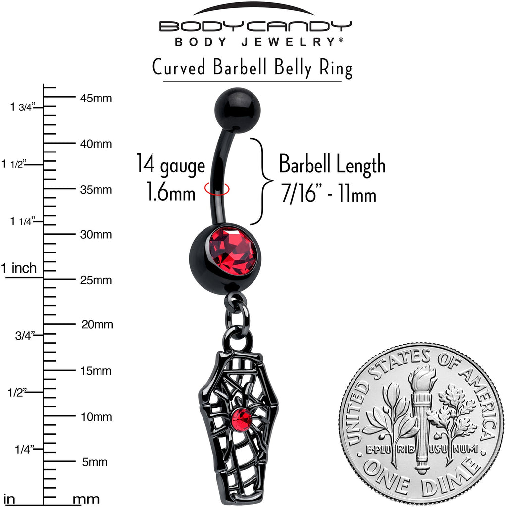 Red Gem Black Spider Coffin Dangle Belly Ring