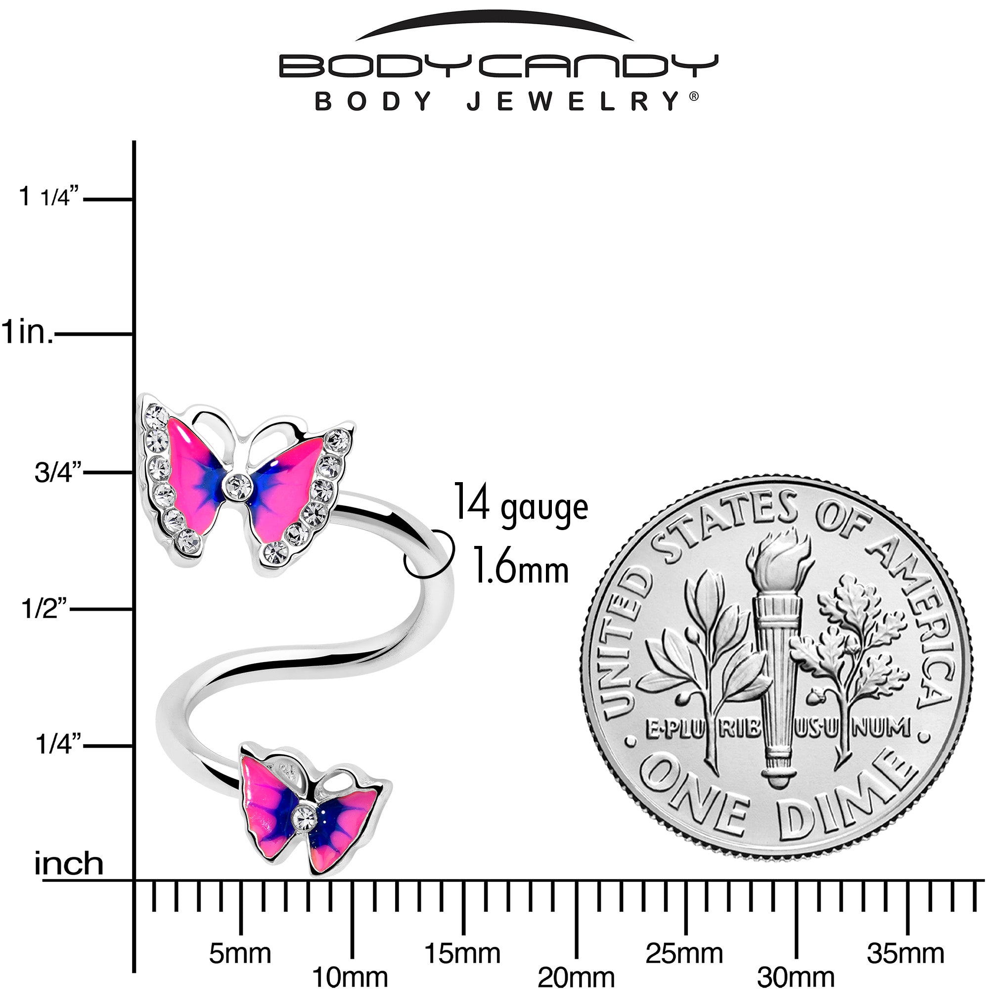 Clear Gem Butterfly Pink Blue Spiral Twister Belly Ring