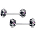 14G 9/16 Gem Flower Eye Stylish Skull Barbell Nipple Ring Set