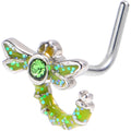 20G 7mm Green Gem Glitter Dragonfly L Shape Nose Ring