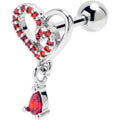 16G 1/4 Red CZ Gem Asymmetrical Heart Dangle Cartilage Earring