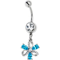 Clear Blue CZ Gem Bling Flower Glam Dangle Belly Ring