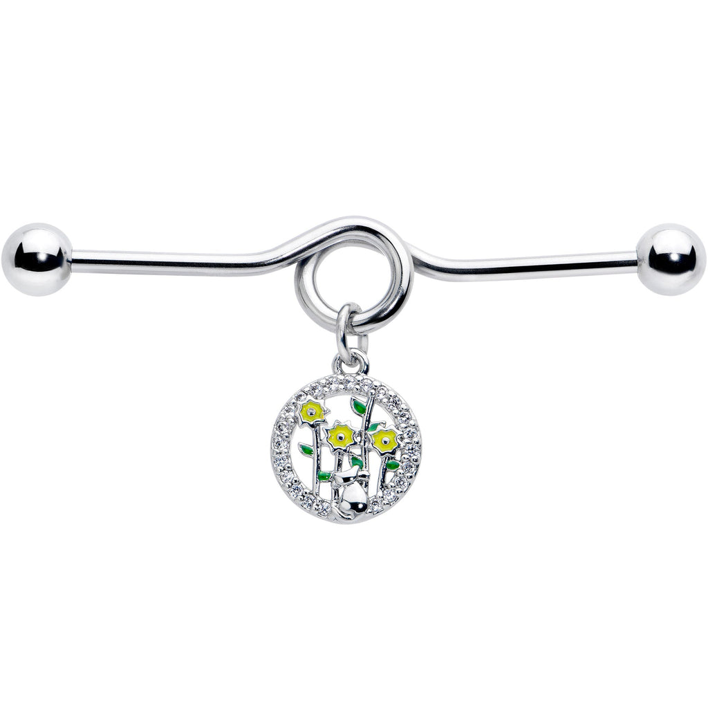 14G Clear Gem Cat Yellow Flowers Dangle Project Bar 38mm