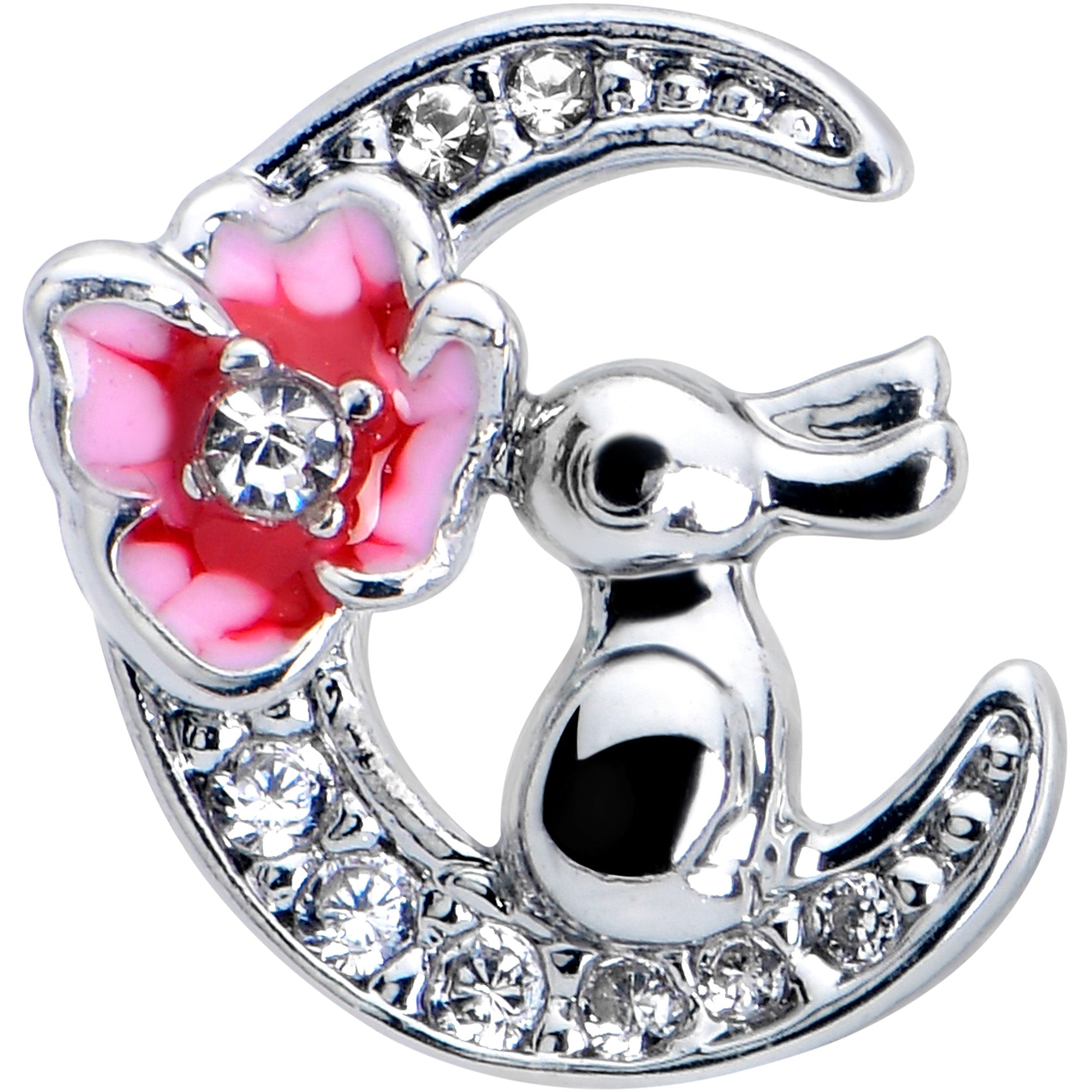 16G 5/16 Clear CZ Gem Rabbit Moon Pink Internally Threaded Labret