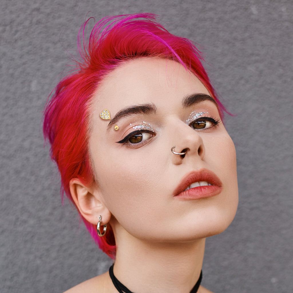 16G 5/16 Clear Gem Gold Tone Lattice Heart Curved Eyebrow Ring