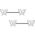 14G 9/16 CZ Gem Airy Butterfly Barbell Nipple Ring Set