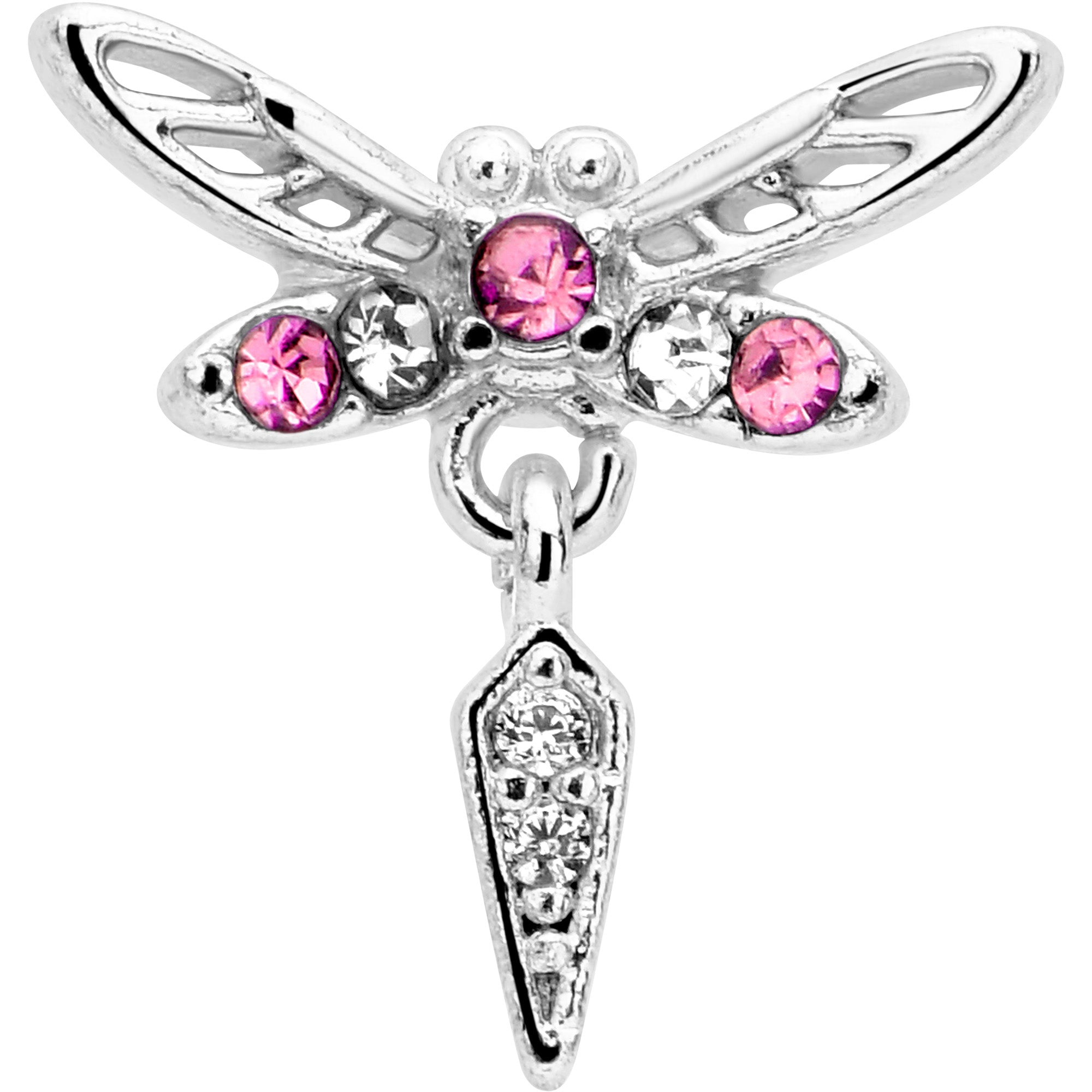 16G 1/4 Pink Gem Swank Dragonfly Dangle Cartilage Earring