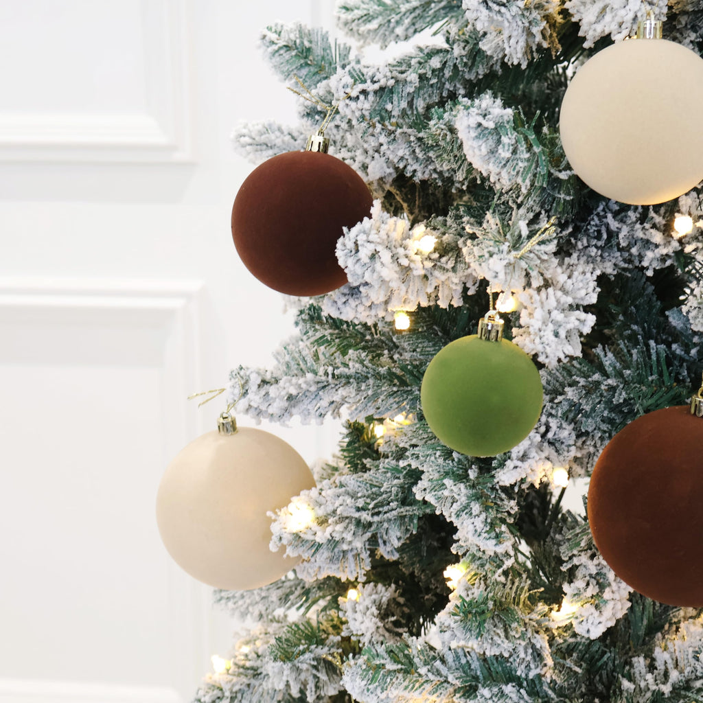 Senjie 30pcs Velvet Christmas Balls Ornaments 2.36in Brown Green Khaki
