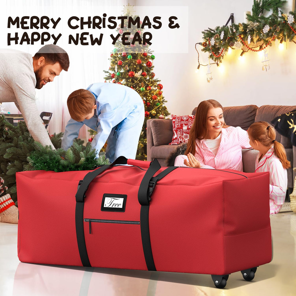 Mrrihand Christmas Tree Storage Bag Heavy-Duty 600D Oxford Red 7.5Ft