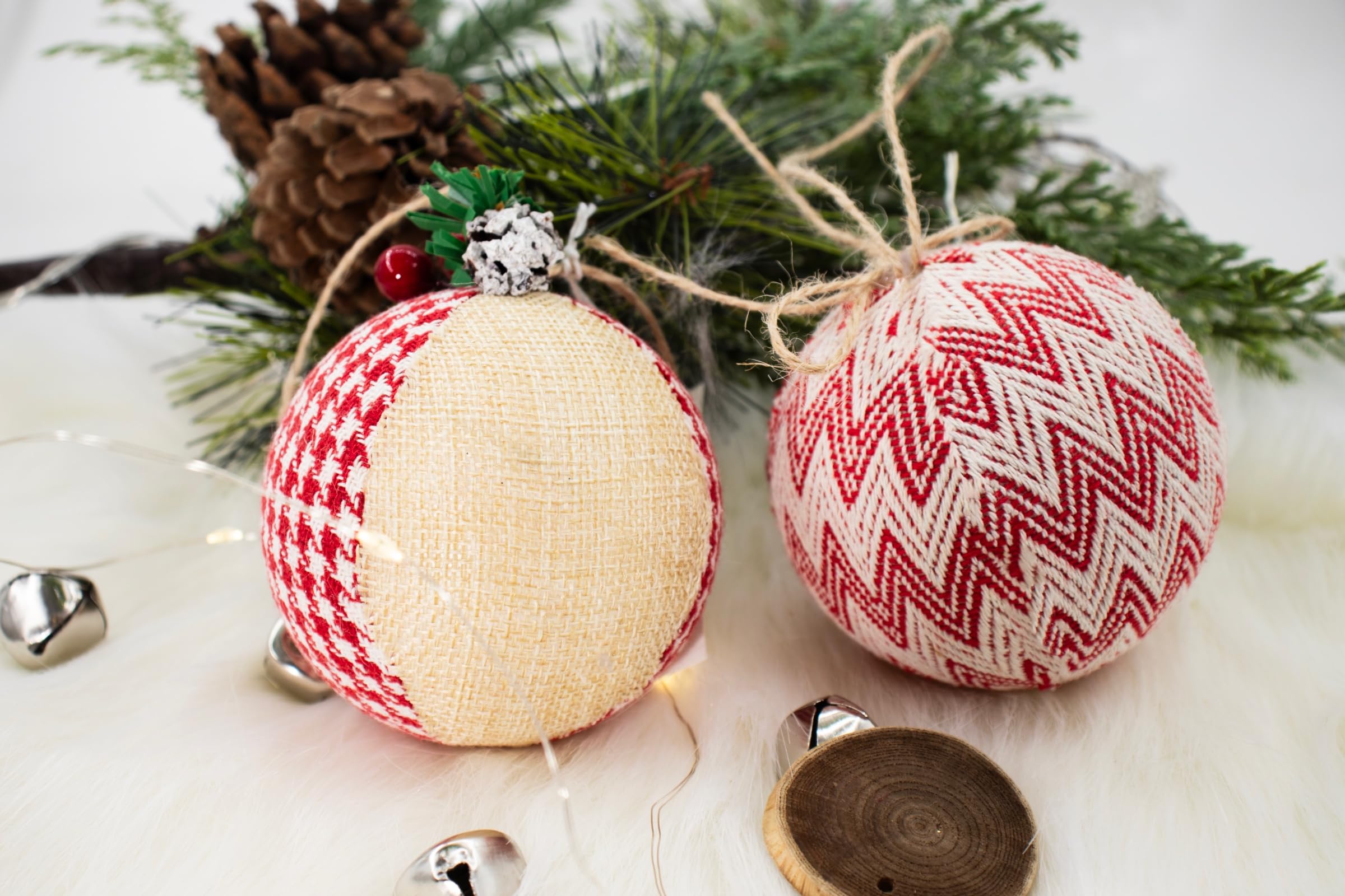Juncox 12 Pcs Burlap Christmas Ball Ornaments 3.15in Rustic Natural Jute