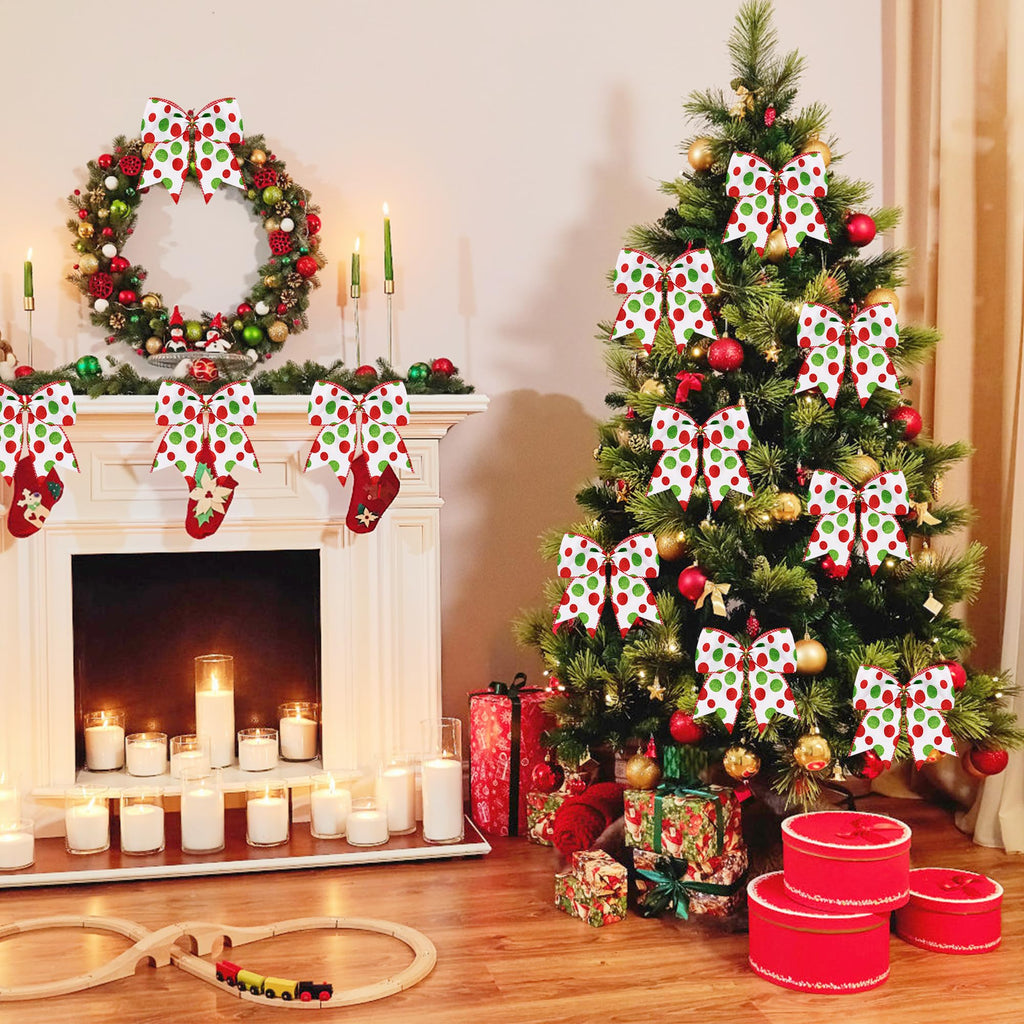 Hiagkmet 12 pcs Red Green Christmas Bows Ornaments 6 Inch Holiday Decor