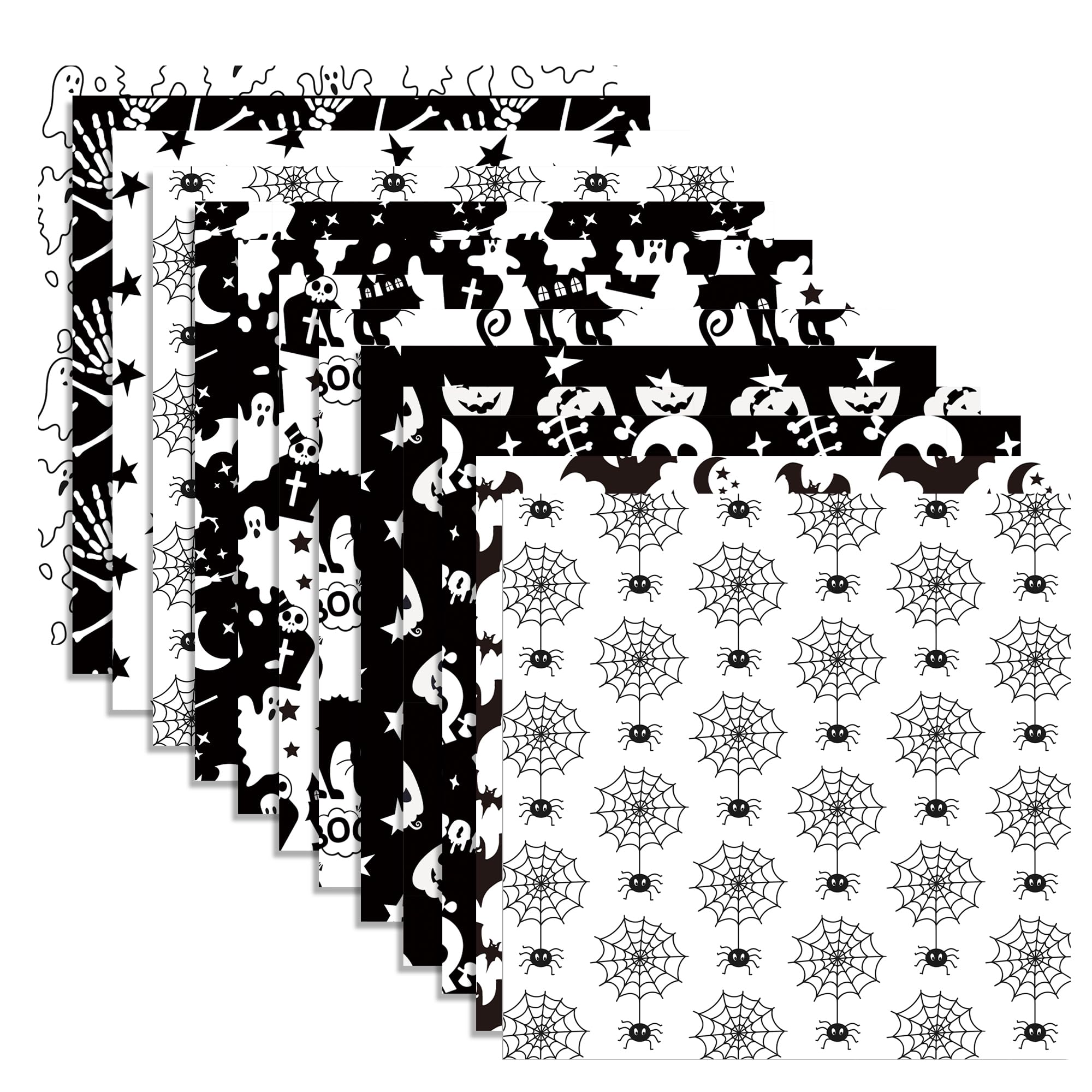 Halloween Scrapbook Paper 24 Sheets 11.8x11.8 Black & White Double-Sided