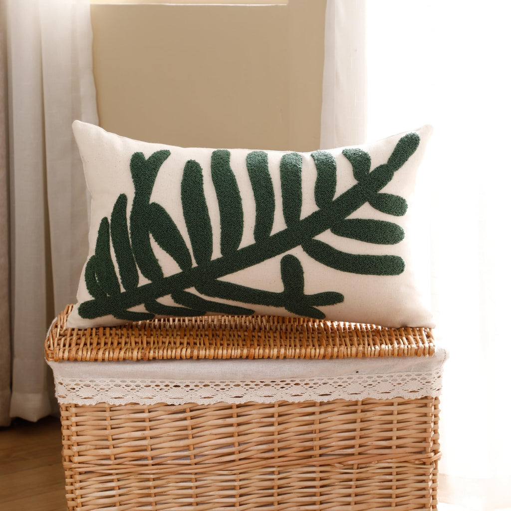 Tosleo 12x20in Green Tropical Leaf Embroidered Pillow Covers 2 Pack