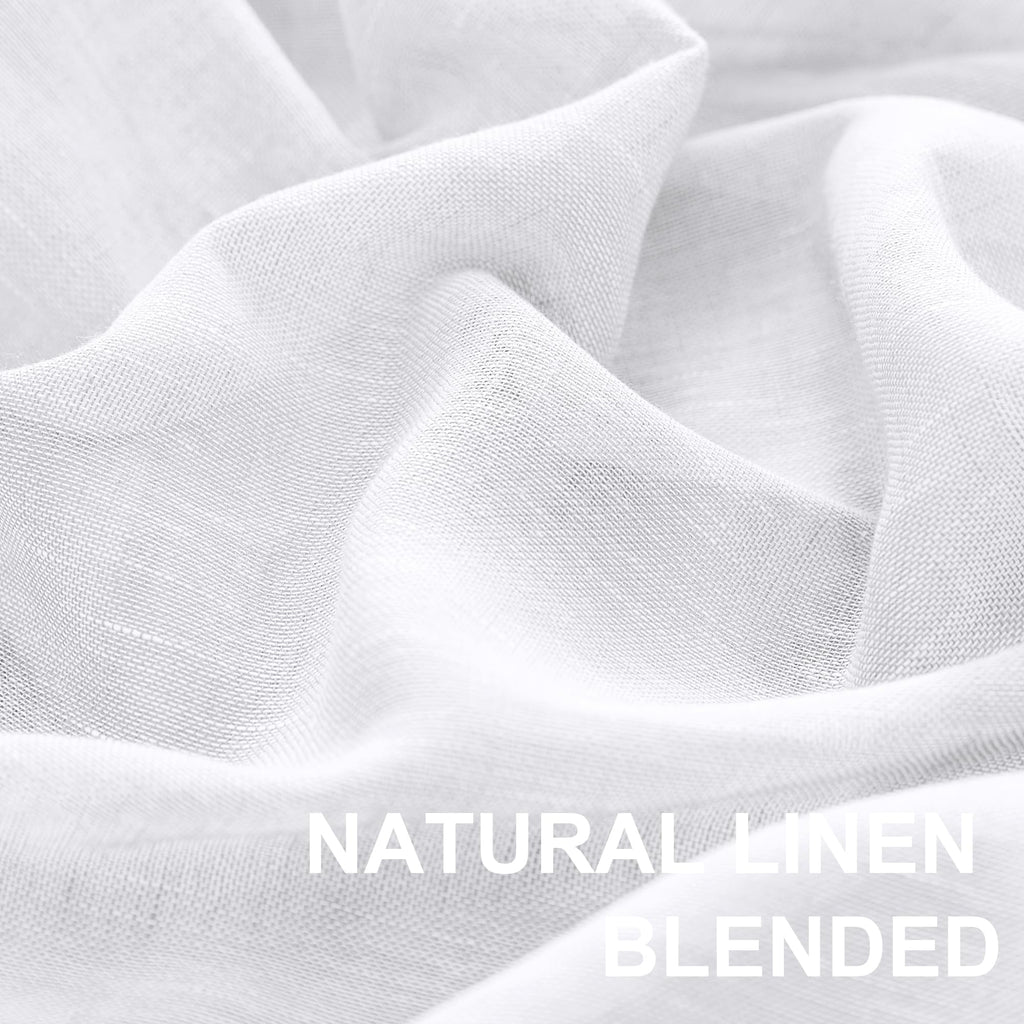 Turquoize Linen Sheer Rod Pocket Curtains 52x63in Set of 2 Pure White