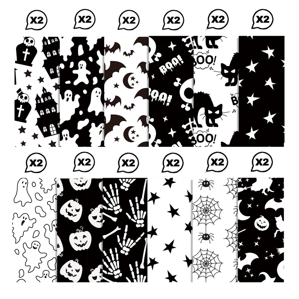 Halloween Scrapbook Paper 24 Sheets 11.8x11.8 Black & White Double-Sided