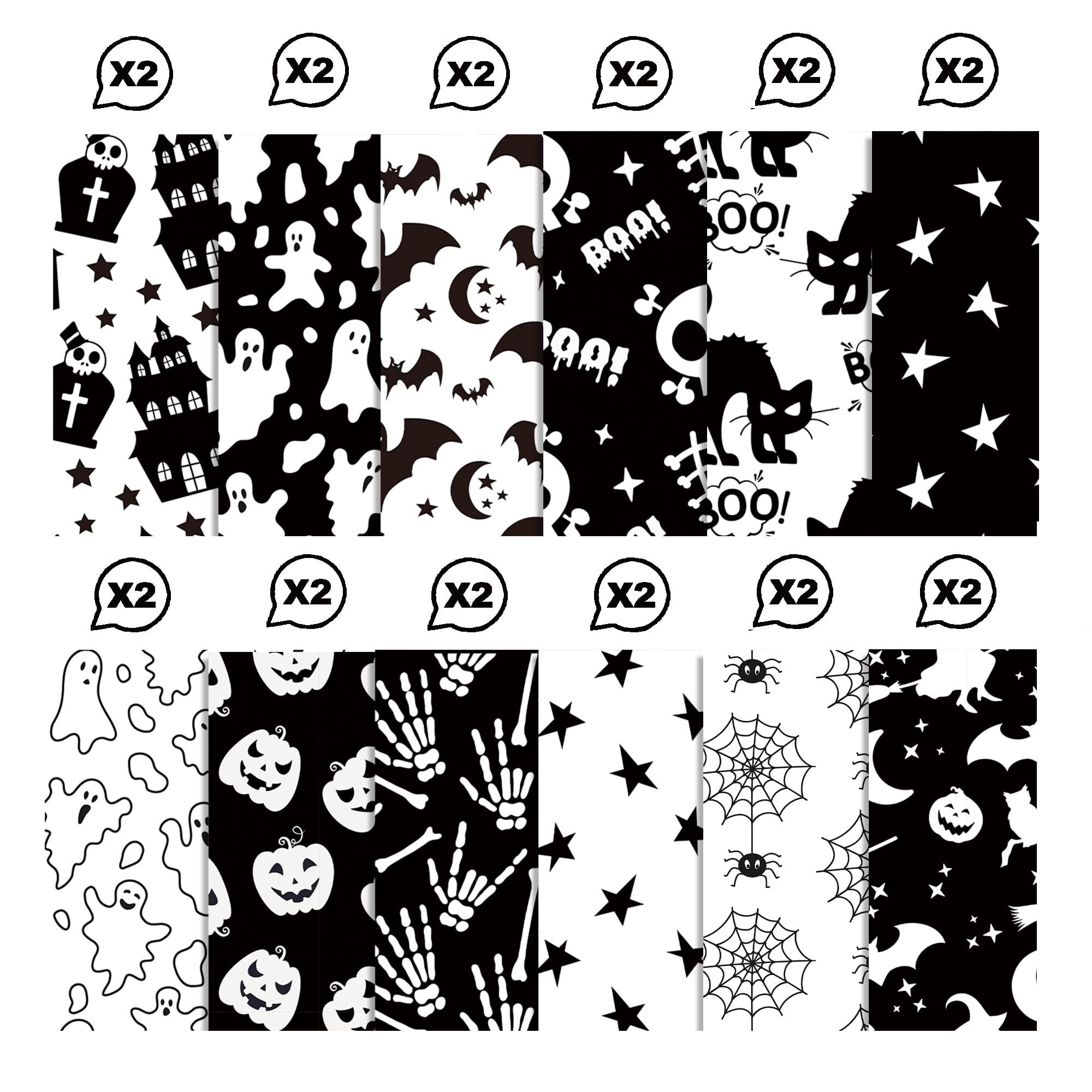 Halloween Scrapbook Paper 24 Sheets 11.8x11.8 Black & White Double-Sided