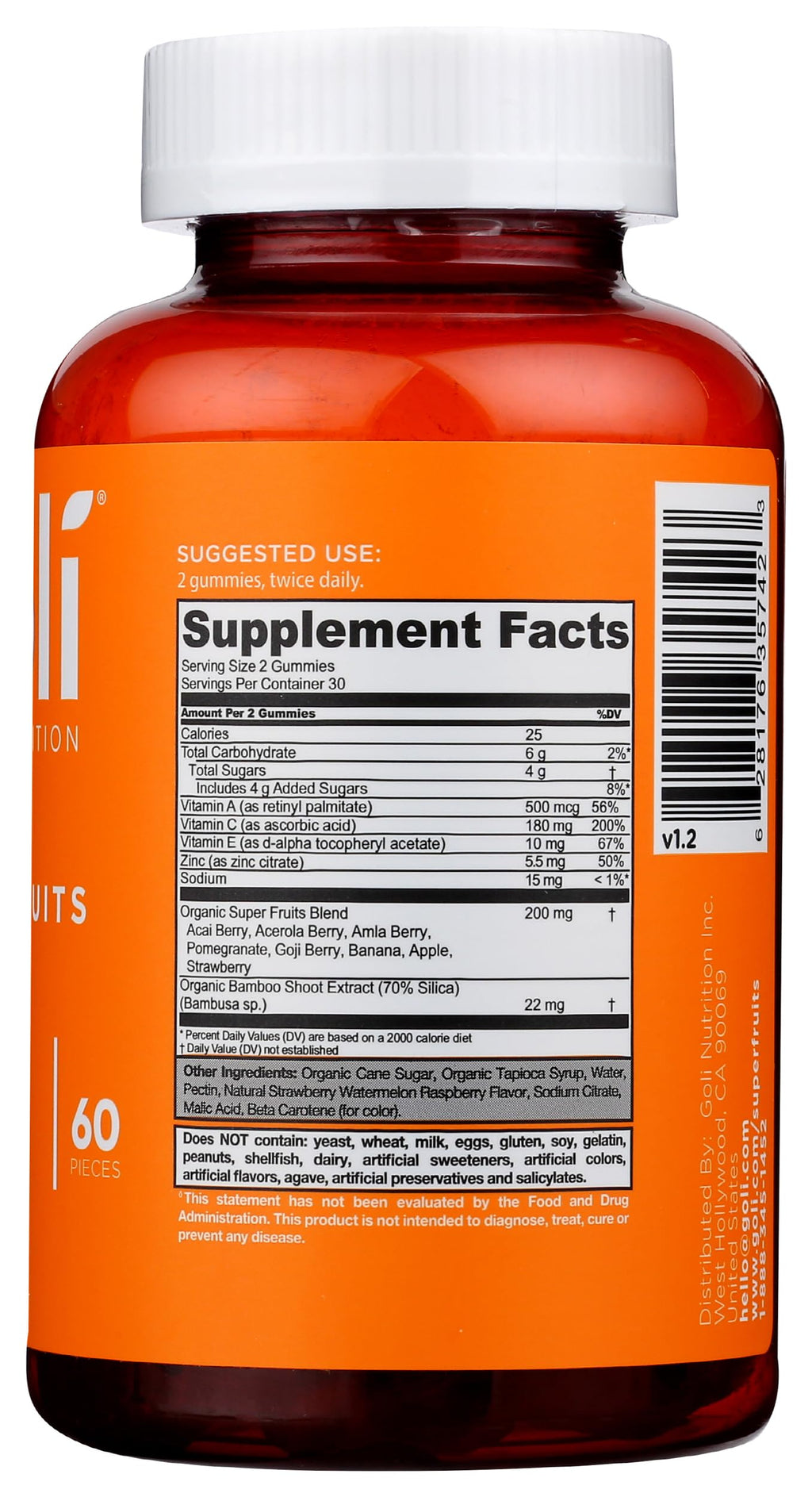 BestBy05/26 Goli Nutrition Superfruits Gummies Mixed Fruit 60 Count