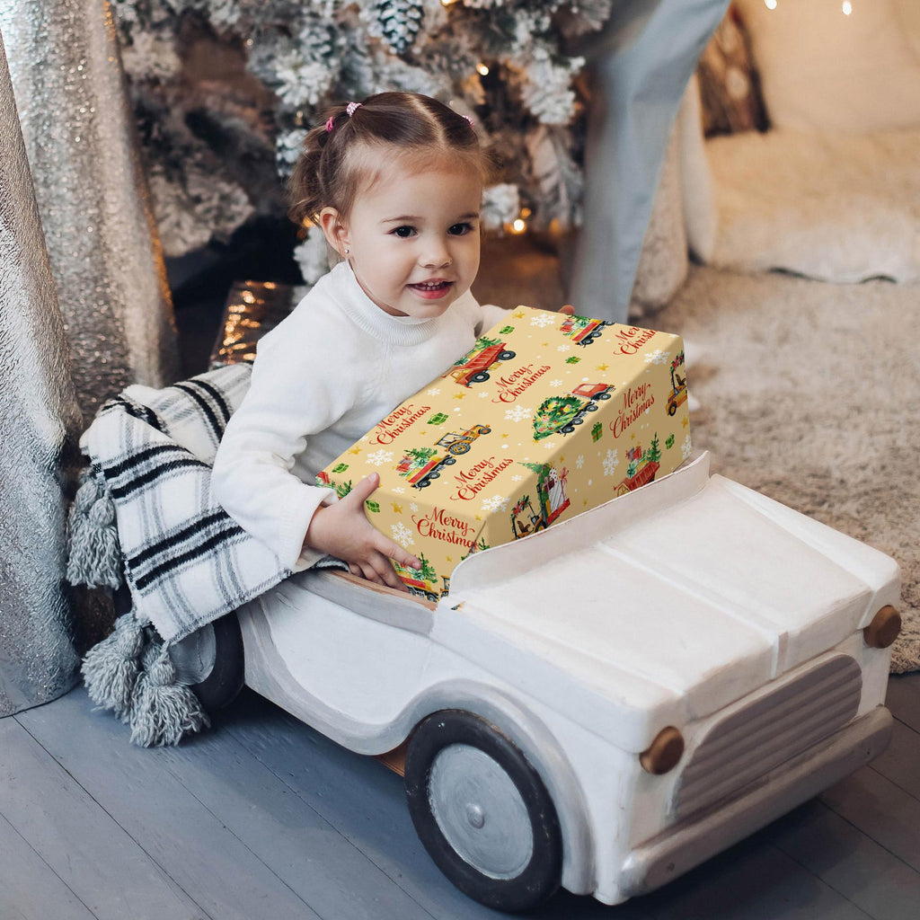 WRAPLULU Christmas Truck Wrapping Paper 4 Jumbo Sheets 28x40in Yellow