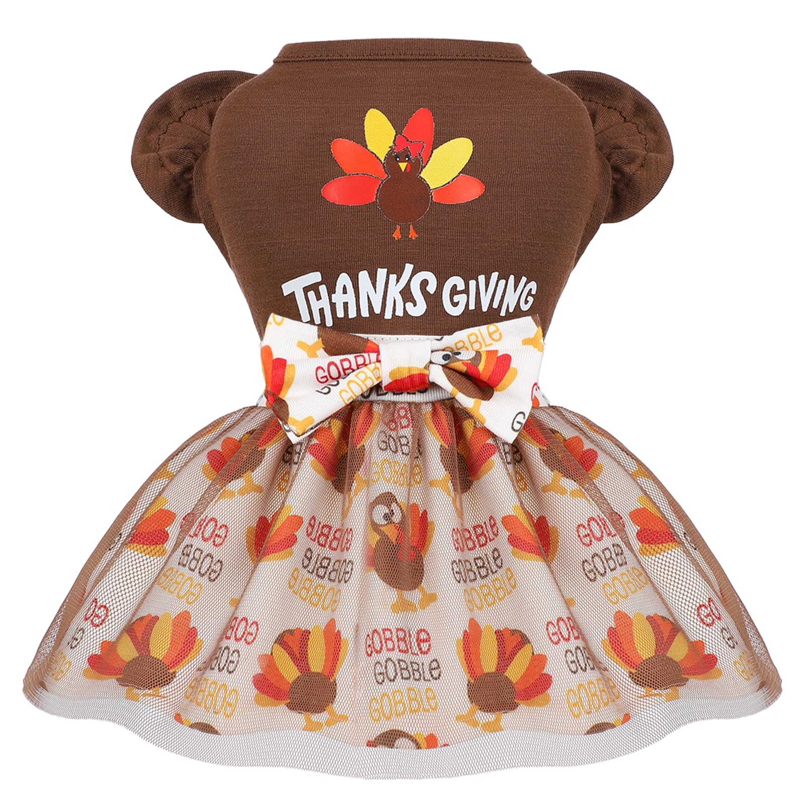 Sebaoyu Thanksgiving Dog Dress Brown Turkey Skirt Small Size