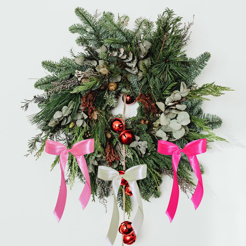 WISEgham Satin Ribbon Bows Christmas Tree Wreath Decor Pink Beige 24 Pc 8.1x9in