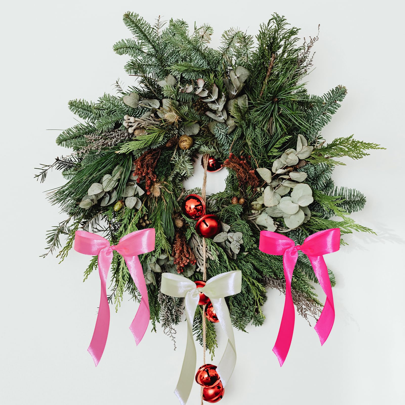 WISEgham Satin Ribbon Bows Christmas Tree Wreath Decor Pink Beige 24 Pc 8.1x9in