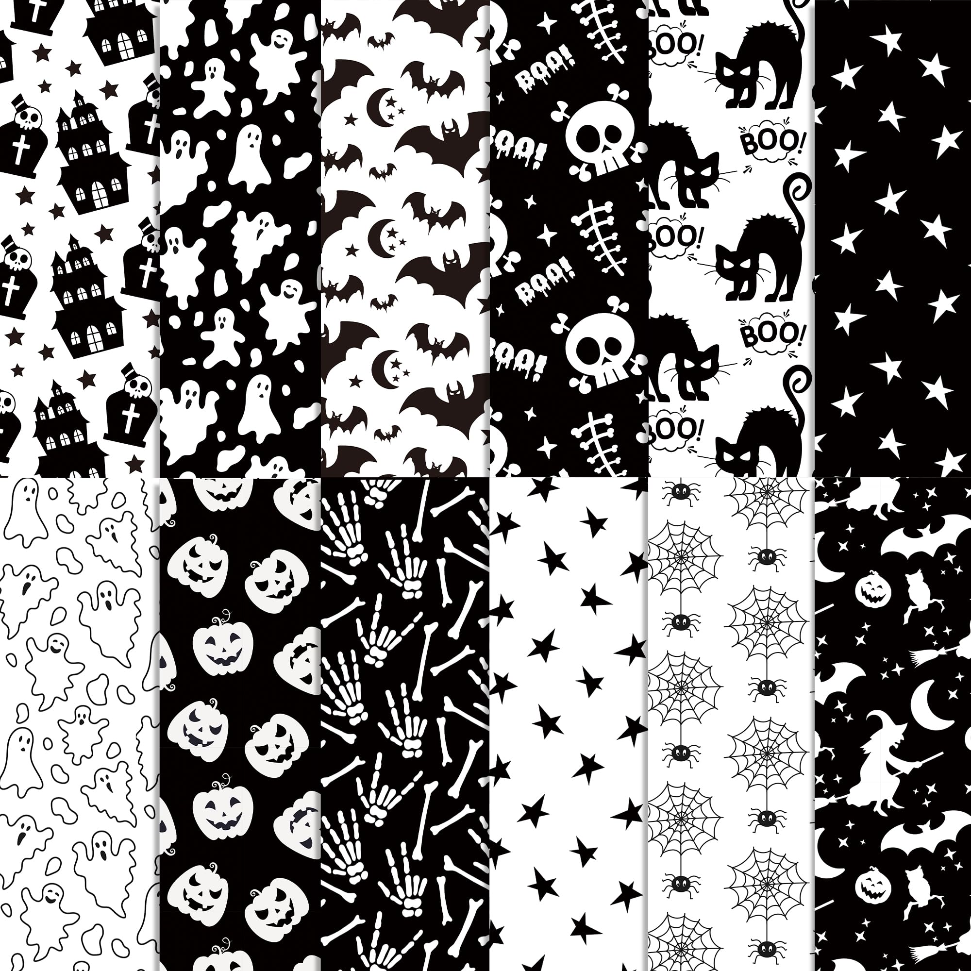 Halloween Scrapbook Paper 24 Sheets 11.8x11.8 Black & White Double-Sided