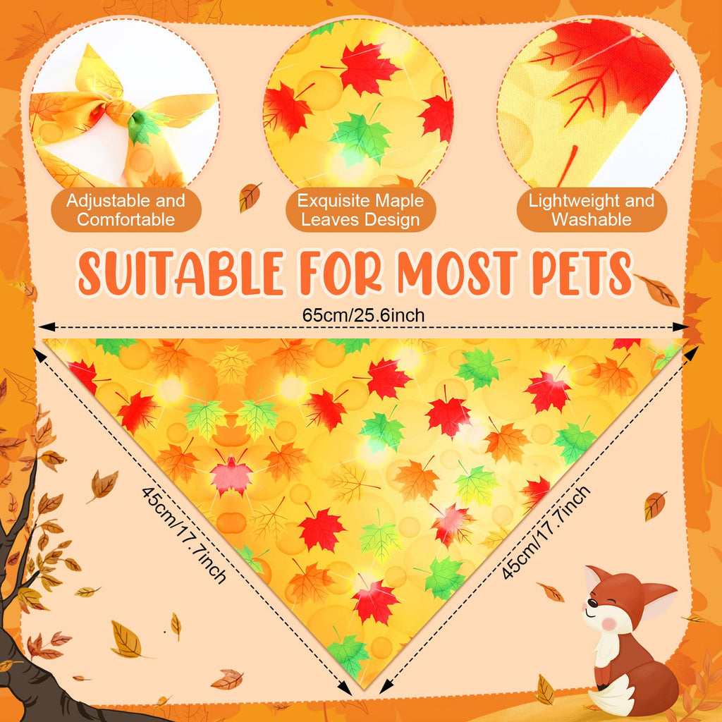 Preboun 100Pcs Fall Thanksgiving Dog Bandanas Pumpkin Maple Leaves Yellow Orange