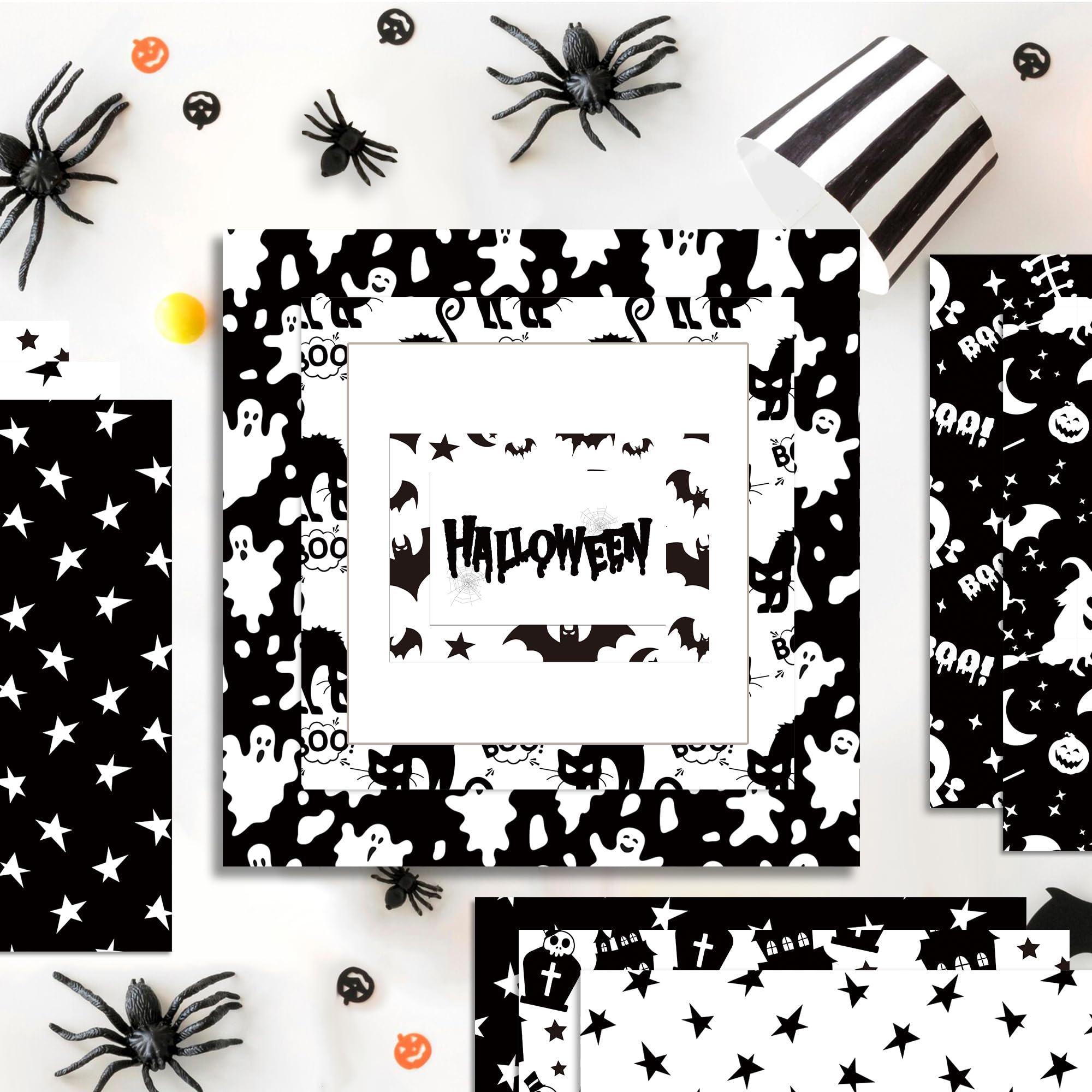Halloween Scrapbook Paper 24 Sheets 11.8x11.8 Black & White Double-Sided
