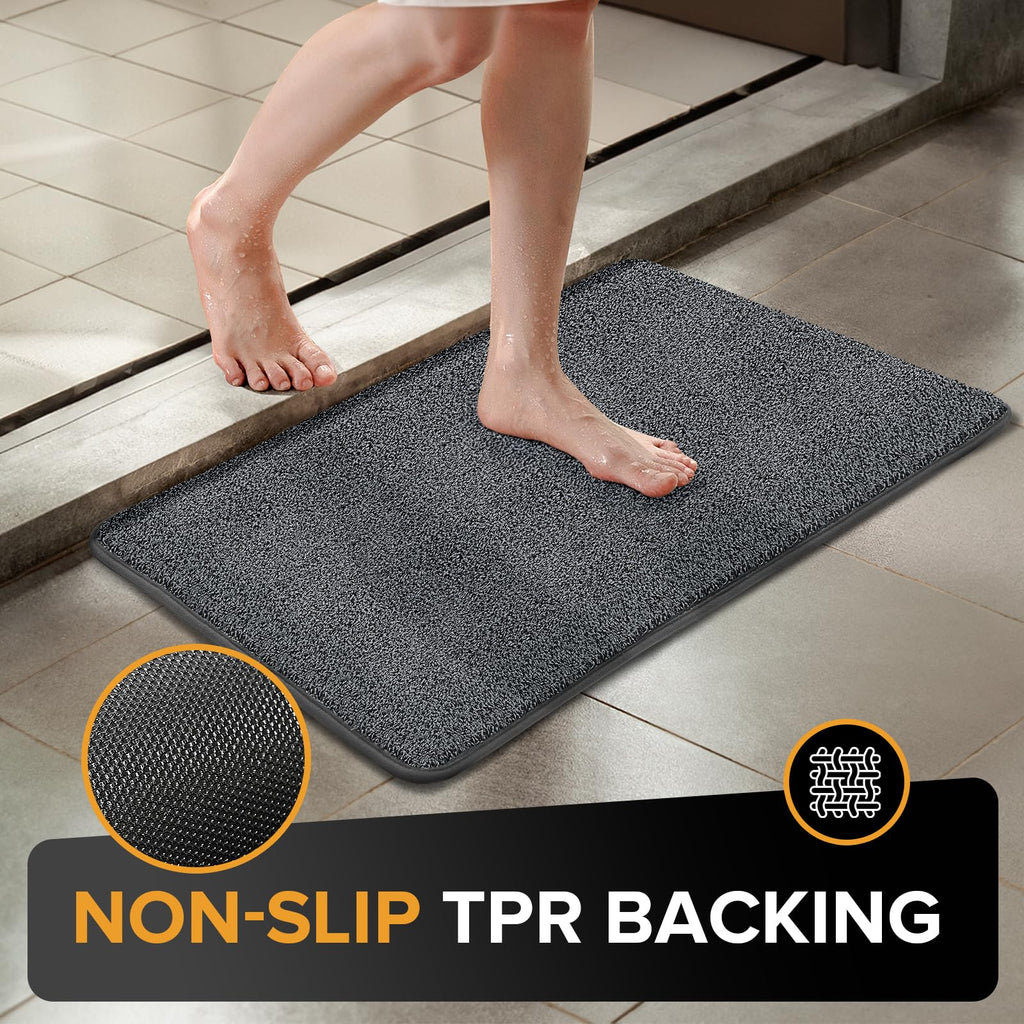 Mibao Front Door Mat Non-Slip Waterproof 35.5x59in Dark Grey TPR Backing
