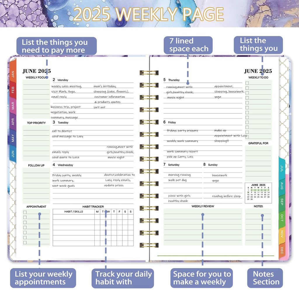Makapoo 2025 Planner Weekly & Monthly 6.3x8.4 Green Ink Sturdy Cover