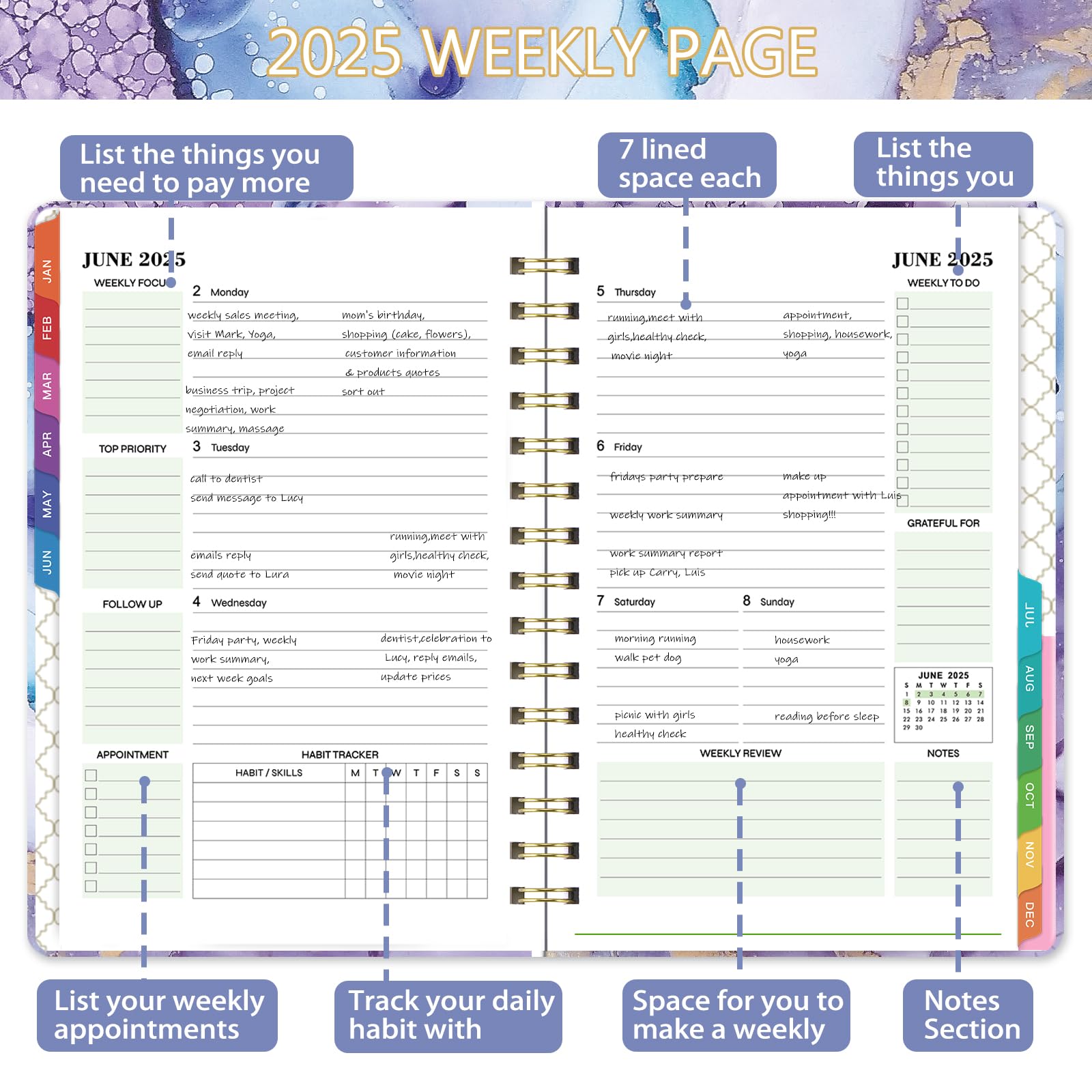 Makapoo 2025 Planner Weekly & Monthly 6.3x8.4 Green Ink Sturdy Cover