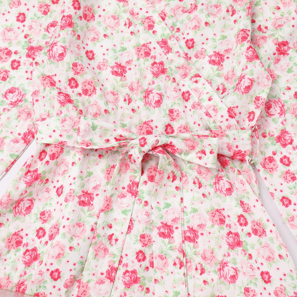 AWIBMK Mommy and Me Floral Boho A-Line V Neck Long Sleeve Dress Blue Pink Size L