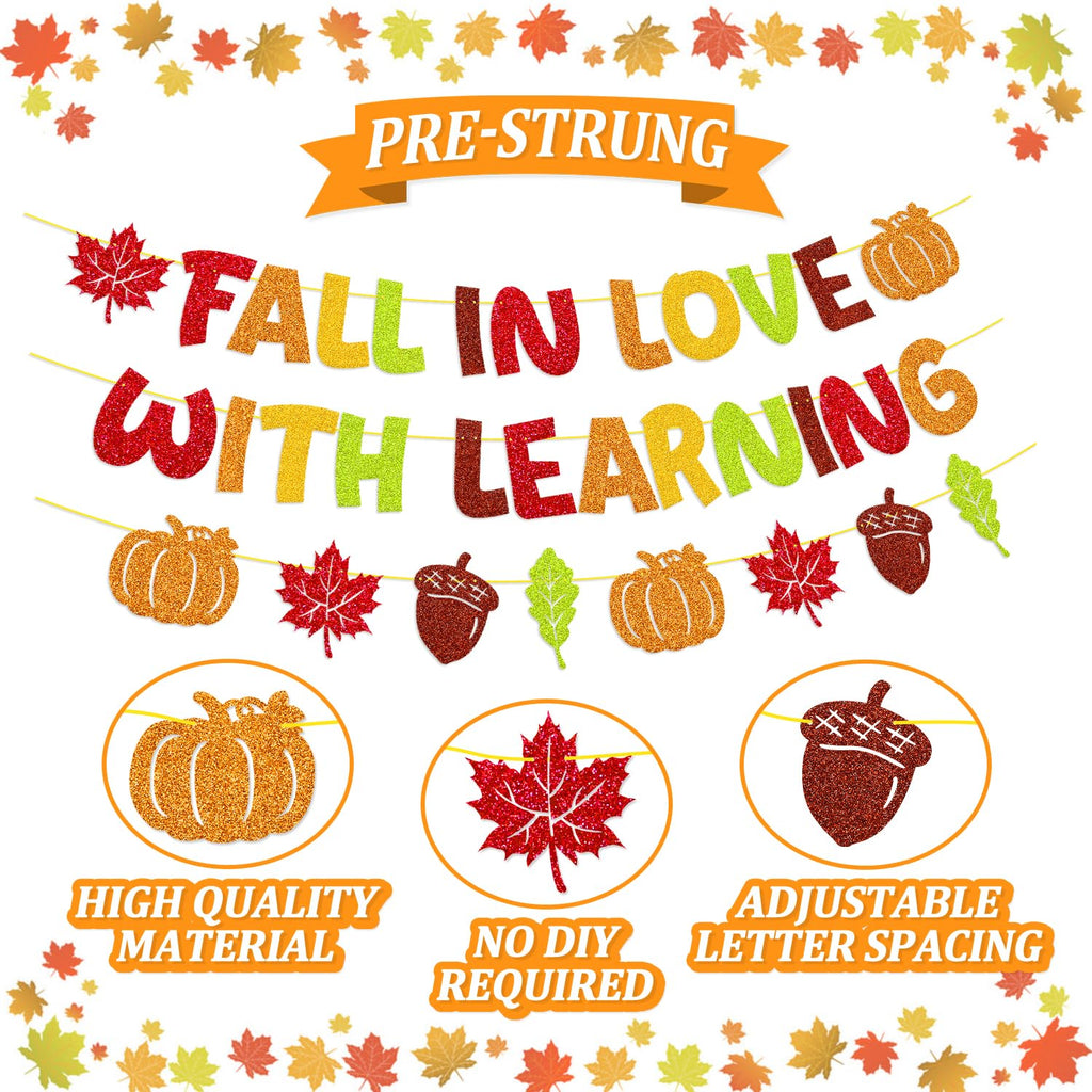 YWLACC Fall in Love with Learning Classroom Banner Autumn Leaves Pumpkin