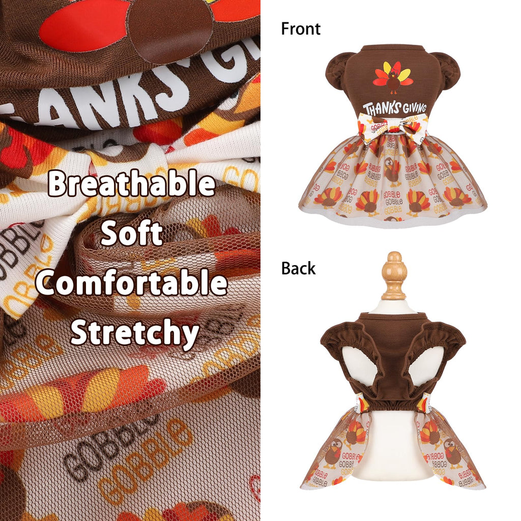 Sebaoyu Thanksgiving Dog Dress Brown Turkey Outfit Medium Size