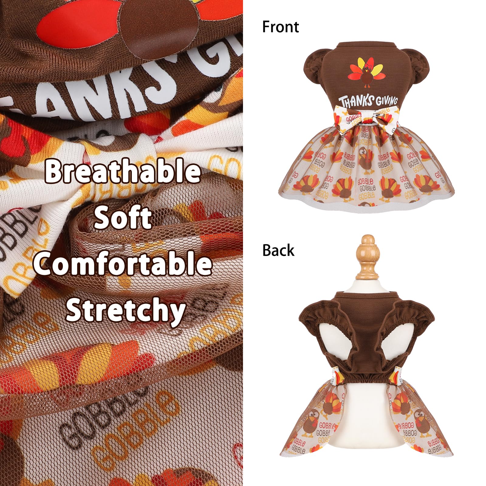 Sebaoyu Thanksgiving Dog Dress Brown Small Size