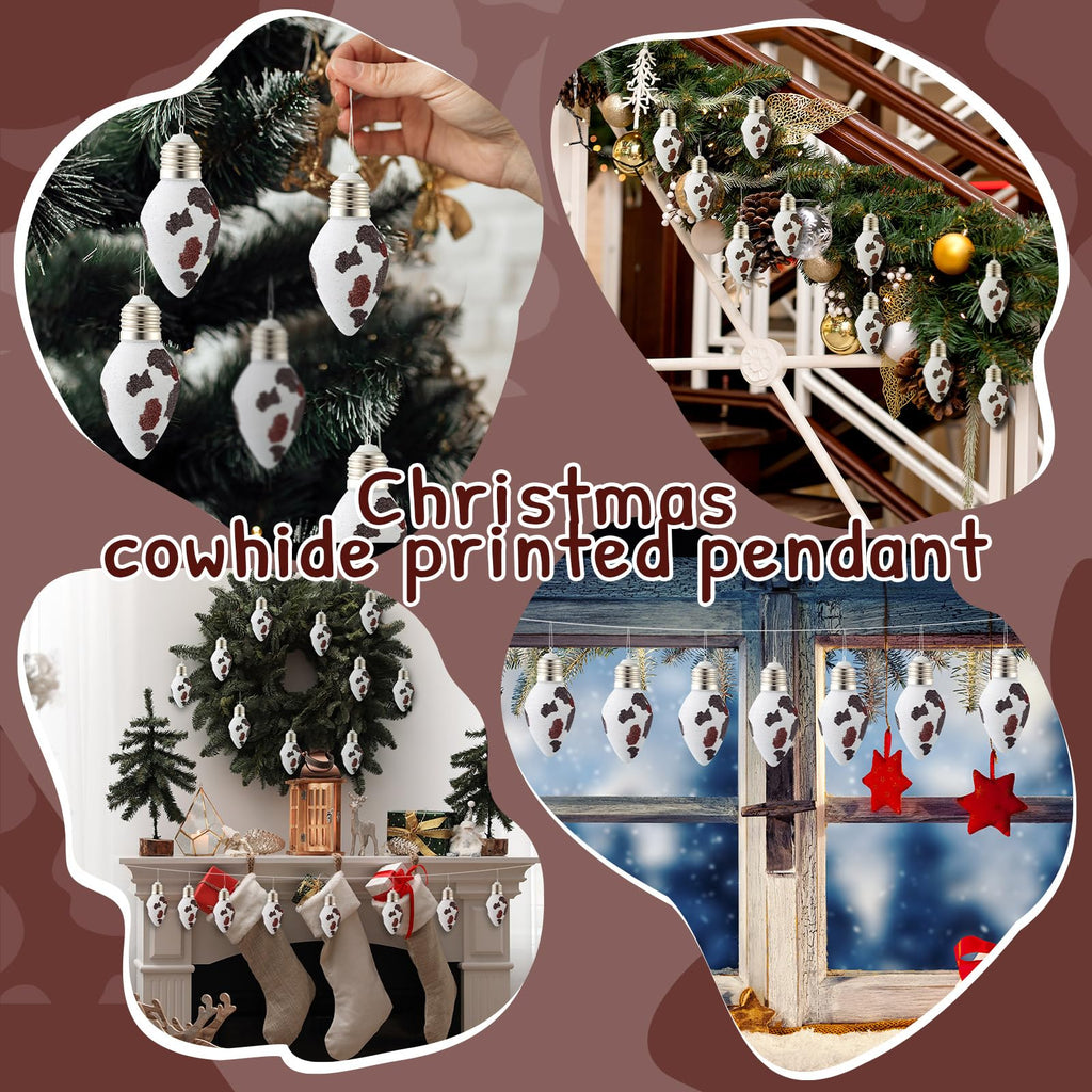Simgoing 24 Pcs Cow Print Christmas Ornaments 3.15'' Rustic Western Decor
